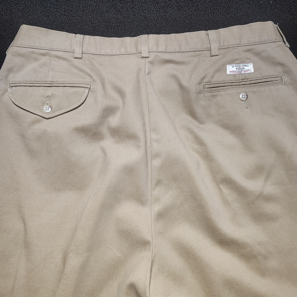 Polo Ralph Lauren Hammond Pants Mens 38x32 Khaki Beige Pleated Chino Cuffed - Picture 4 of 11
